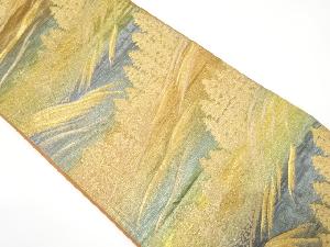 アンティーク　遠山風景に樹木模様織り出し袋帯（着用可）